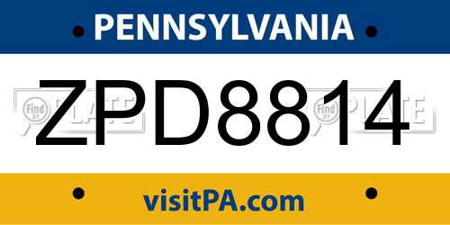 ZPD8814 Pennsylvania License Plate