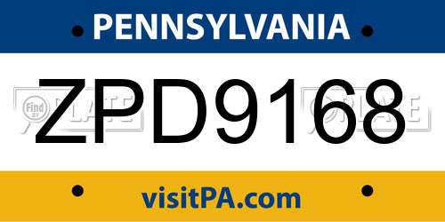 ZPD9168 Pennsylvania License Plate