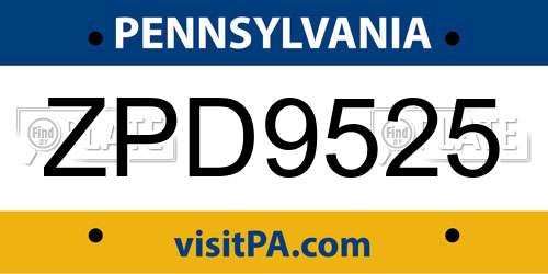 ZPD9525 Pennsylvania License Plate