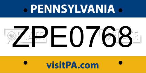 ZPE0768 Pennsylvania License Plate
