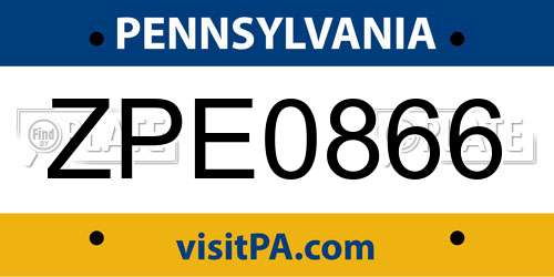 ZPE0866 Pennsylvania License Plate
