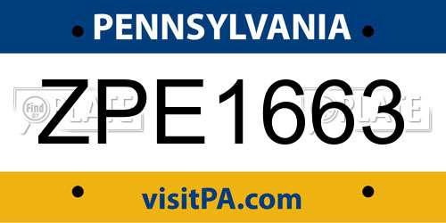 ZPE1663 Pennsylvania License Plate
