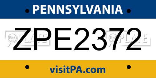 ZPE2372 Pennsylvania License Plate