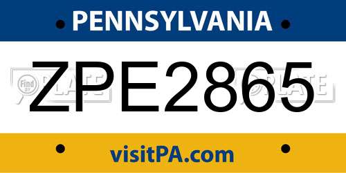 ZPE2865 Pennsylvania License Plate