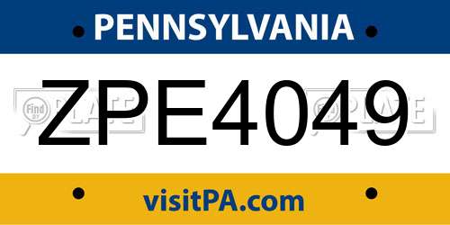 ZPE4049 Pennsylvania License Plate