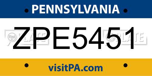 ZPE5451 Pennsylvania License Plate