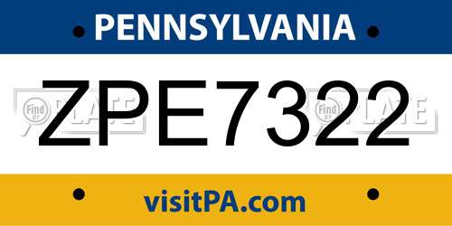 ZPE7322 Pennsylvania License Plate