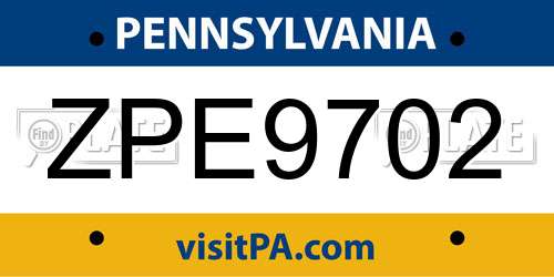 ZPE9702 Pennsylvania License Plate