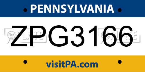 ZPG3166 Pennsylvania License Plate