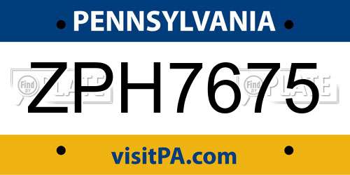 ZPH7675 Pennsylvania License Plate