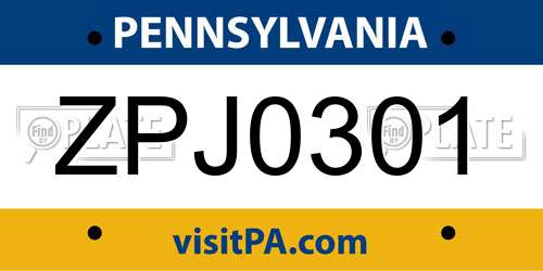 ZPJ0301 Pennsylvania License Plate
