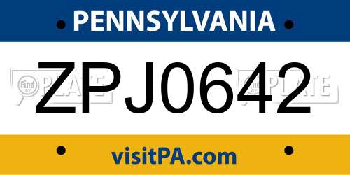 ZPJ0642 Pennsylvania License Plate