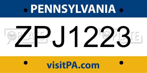 ZPJ1223 Pennsylvania License Plate