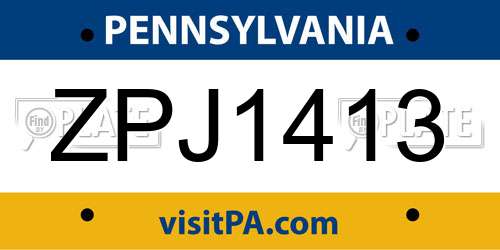 ZPJ1413 Pennsylvania License Plate