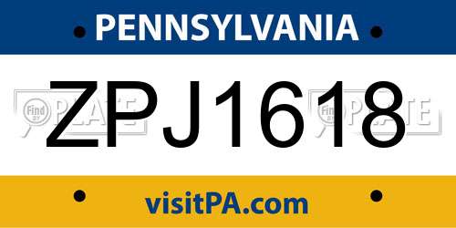 ZPJ1618 Pennsylvania License Plate