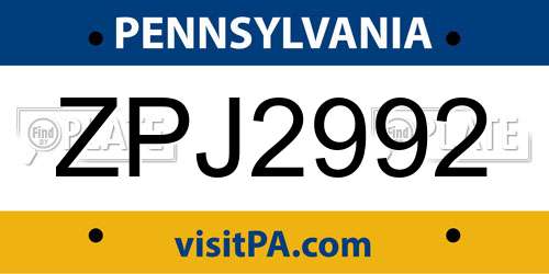 ZPJ2992 Pennsylvania License Plate