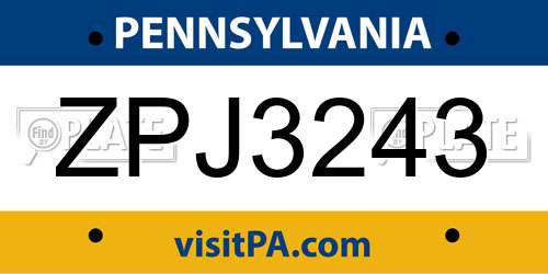 ZPJ3243 Pennsylvania License Plate