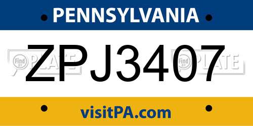ZPJ3407 Pennsylvania License Plate