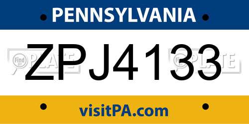 ZPJ4133 Pennsylvania License Plate