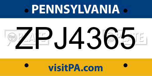 ZPJ4365 Pennsylvania License Plate