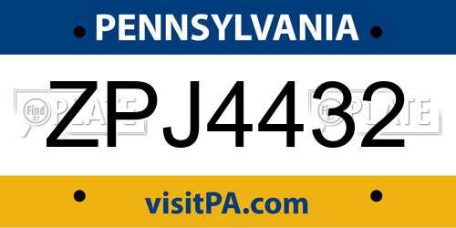 ZPJ4432 Pennsylvania License Plate