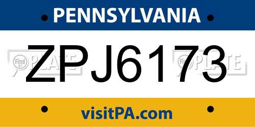 ZPJ6173 Pennsylvania License Plate