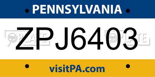 ZPJ6403 Pennsylvania License Plate