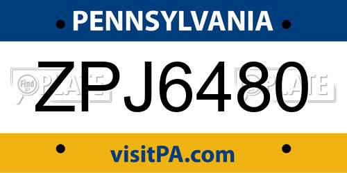 ZPJ6480 Pennsylvania License Plate