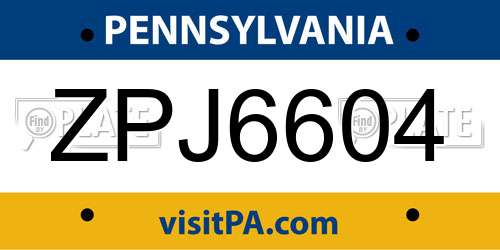 ZPJ6604 Pennsylvania License Plate