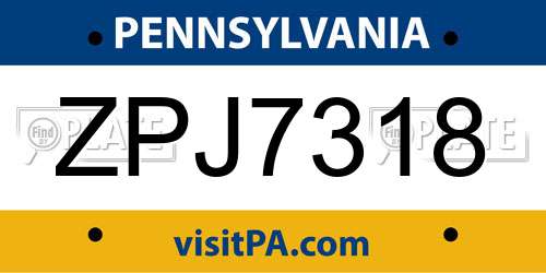 ZPJ7318 Pennsylvania License Plate