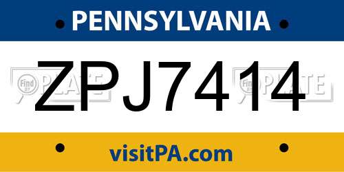 ZPJ7414 Pennsylvania License Plate