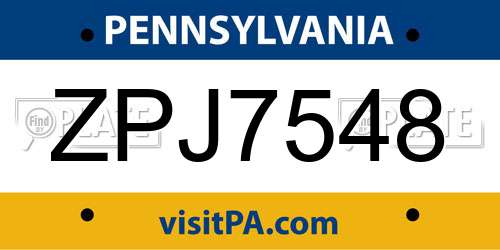 ZPJ7548 Pennsylvania License Plate