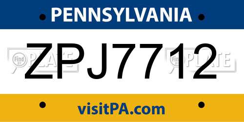 ZPJ7712 Pennsylvania License Plate