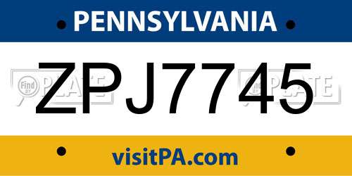 ZPJ7745 Pennsylvania License Plate