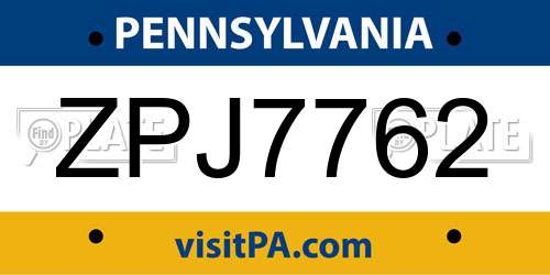 ZPJ7762 Pennsylvania License Plate