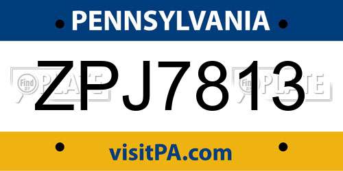 ZPJ7813 Pennsylvania License Plate