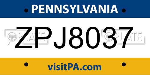 ZPJ8037 Pennsylvania License Plate