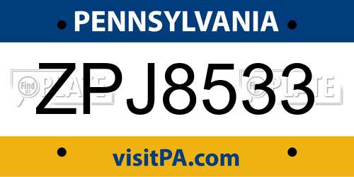 ZPJ8533 Pennsylvania License Plate