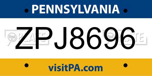 ZPJ8696 Pennsylvania License Plate