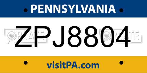 ZPJ8804 Pennsylvania License Plate