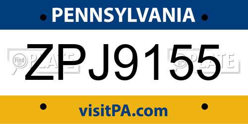 ZPJ9155 Pennsylvania License Plate