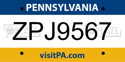 ZPJ9567 Pennsylvania License Plate