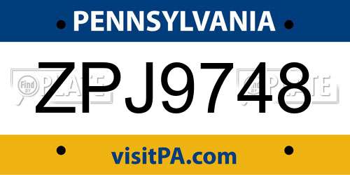 ZPJ9748 Pennsylvania License Plate