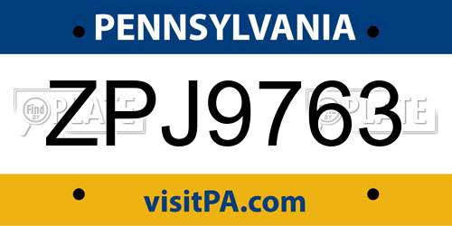 ZPJ9763 Pennsylvania License Plate