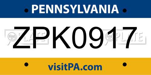 ZPK0917 Pennsylvania License Plate