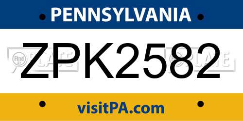 ZPK2582 Pennsylvania License Plate