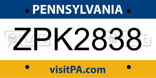 ZPK2838 Pennsylvania License Plate