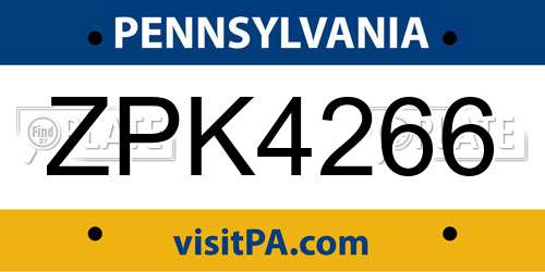 ZPK4266 Pennsylvania License Plate
