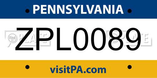 ZPL0089 Pennsylvania License Plate