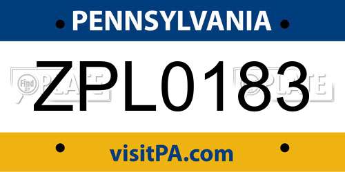 ZPL0183 Pennsylvania License Plate